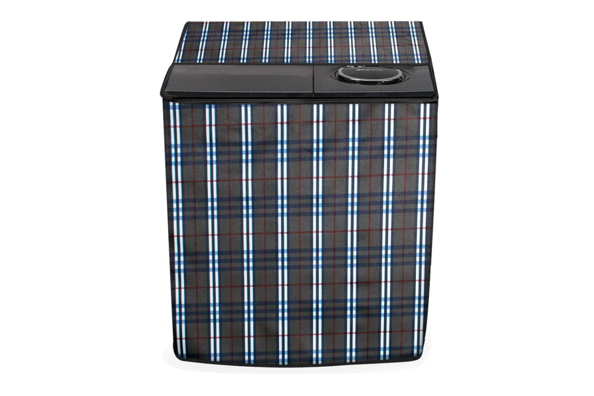 Stylista Washing Machine Cover Compatible for LG 11 kg semi Automatic Top Loading P1145SRAZ Checks Grey