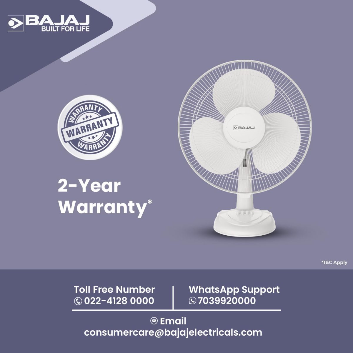 Bajaj Frore Neo Table Fan 400 MM | Table Fans For Home & Office | Aerodynamically Balanced Blades | 100% Copper Motor | High Air Delivery | 3-Speed Control | 2-Yrs Warranty 【White】 - Image 3