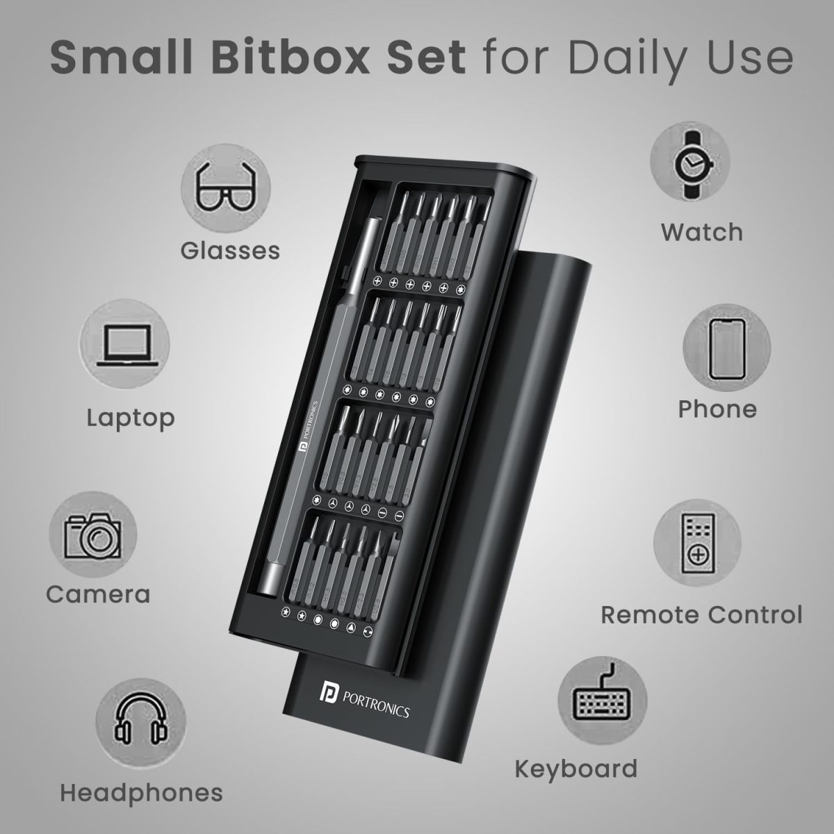 Portronics Bit Box,24-in-1 Screwdriver Kit,Compact,Durable,and Travel-Friendly Tool Kit with a Magnetic Bit Holder,Perfect for Household&Auto Repair (Black) - Image 7