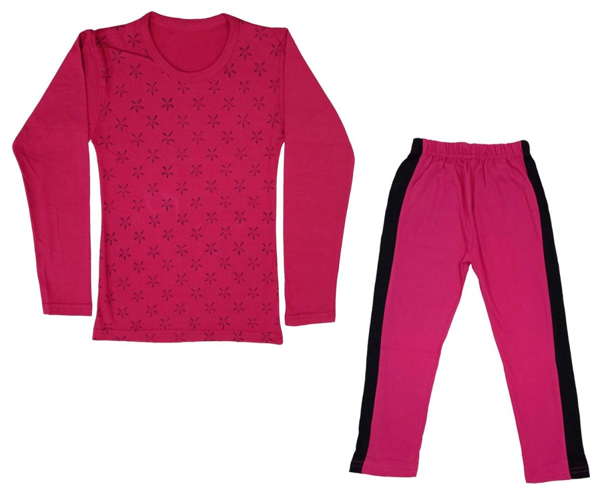 IndiWeaves Girls Cotton Full Sleeve Printed T-Shirts and Cotton Capri 3/4 Pants (Magenta,Magenta,14-15 Years) Pack of 2