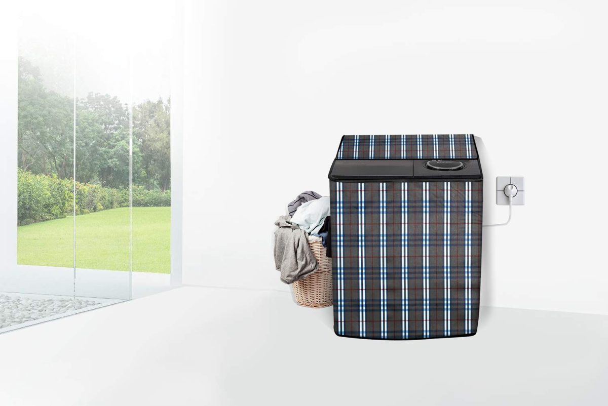 Stylista Washing Machine Cover Compatible for LG 11 kg semi Automatic Top Loading P1145SRAZ Checks Grey - Image 2
