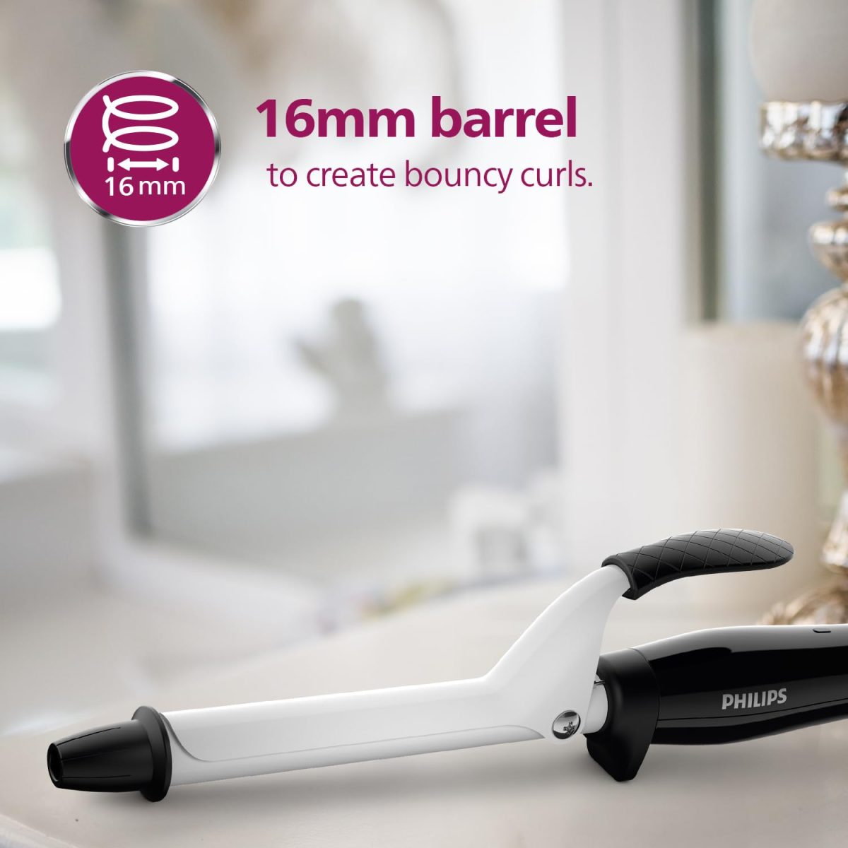 Philips Hair Curler with 16MM Barrel | Ceramic Coated Barrel for Long-Lasting Bouncy Looking Curls | Fast Heat Up | BHB862/00, Black - Image 3