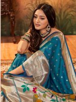 Satrani Women's Silk Dual Tone Paithani Jacquard Saree with Unstitched Blouse Piece - Image 2