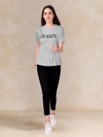 DTR FASHION® Lycra Blended QUEEN Letter Printed Tracksuit Co-ord Sets for Women_TS_QUEEN_NEW - Image 2