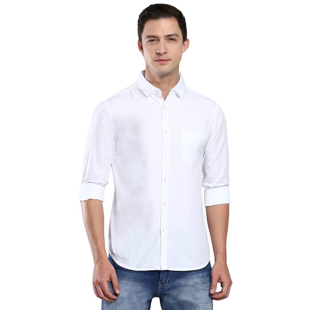 Dennis Lingo Men's Cotton White Solid Casual Shirt (C301_White_L)