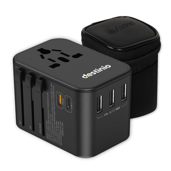 Destinio Universal Travel Adapter- 6-in-1 Fast (35W) Charging with PD/QC 3.0, 2 Type C & 3 USB Ports Universal Charger, International Travel Adapter, All in One Plug, Socket Adaptor