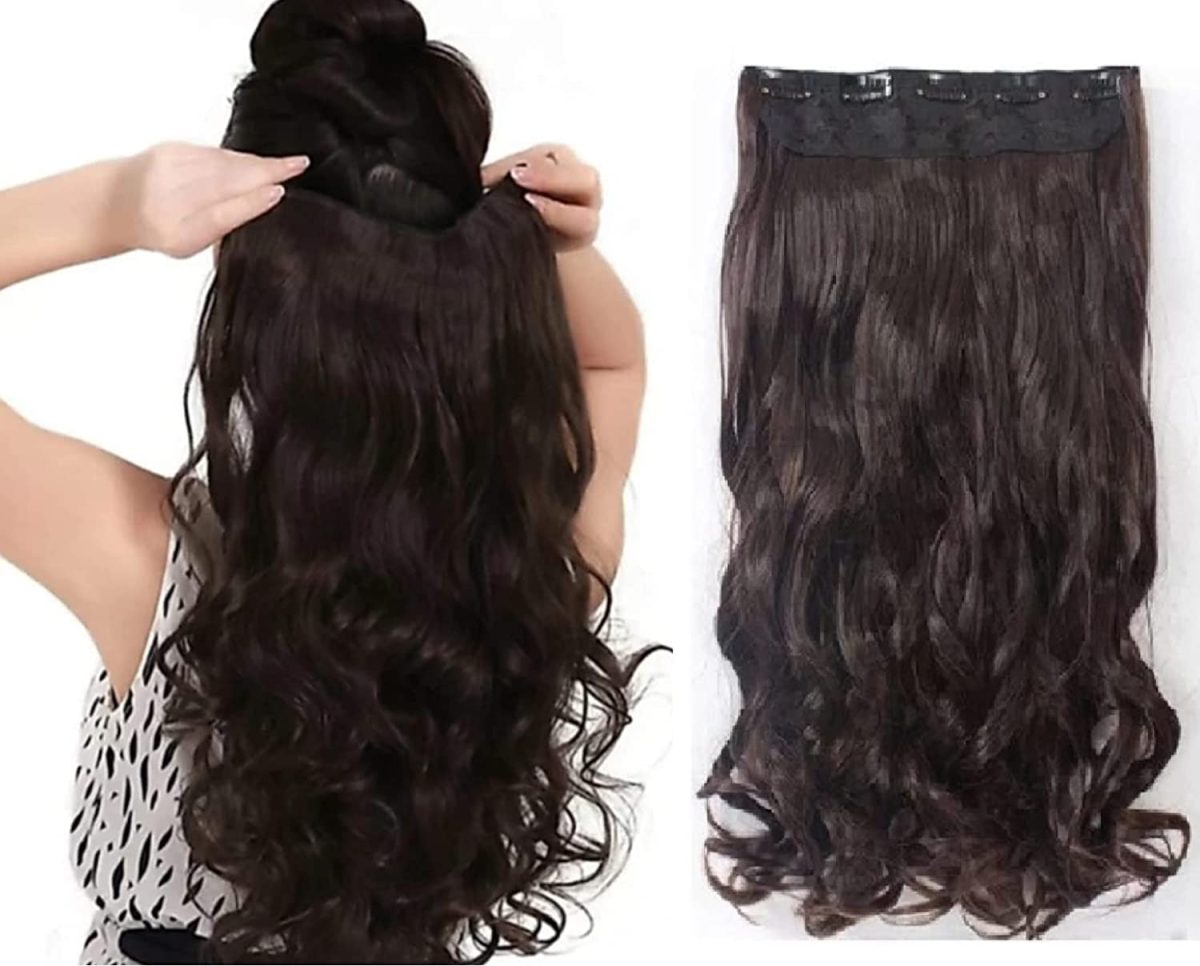 Pema Hair Extensions And Wigs Women's Brown Curly/Wavy Hair Extensions (Brown, 24 Inch)
