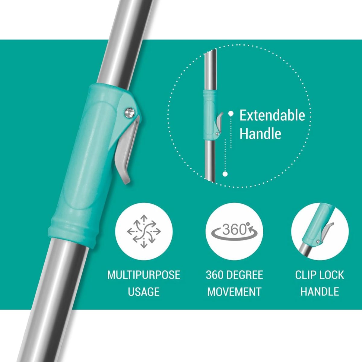 Spotzero By Milton Stainless Steel Spin Mop Rod with Extendable Handle Without Head & Refill,Silver - Image 2