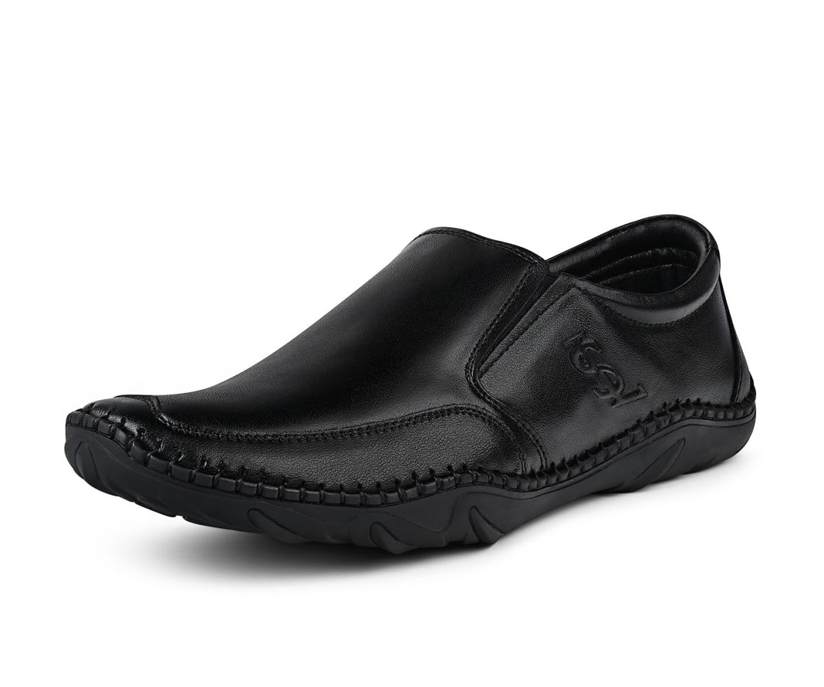 LOUIS STITCH Formal Shoes for Men | Genuine Leather Slip-On Loafers | Ultra-Light Rubber Sole Formal Shoes | Jet Black | LSAXSO