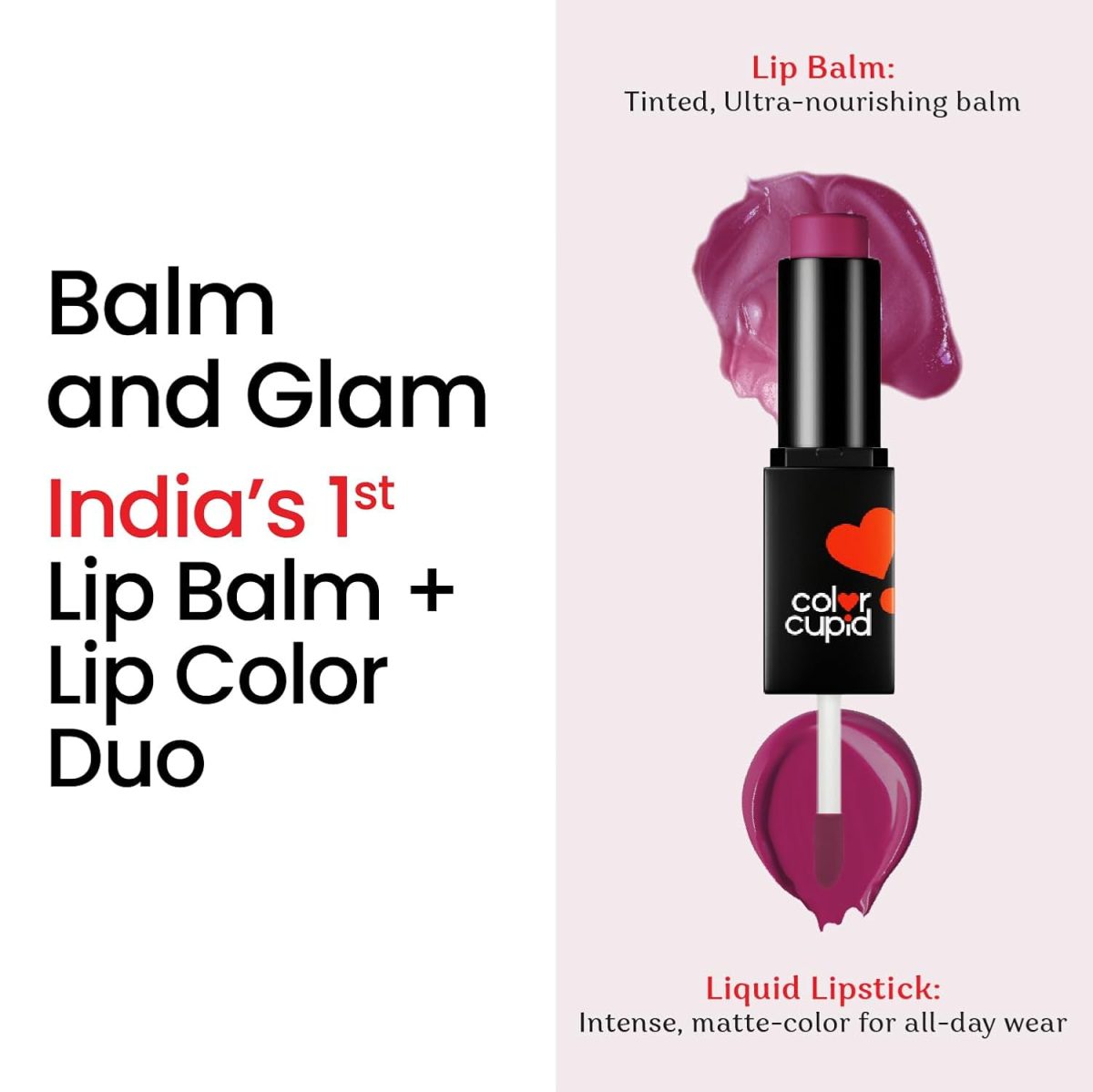 Color Cupid 2 in 1 Tinted Lip Balm + Liquid Lipstick | Intense color pay off & moisturization | Infused with Hyaluronic Acid & Jojoba Oil | Friends with Benefits | Wine & Dine - Image 2