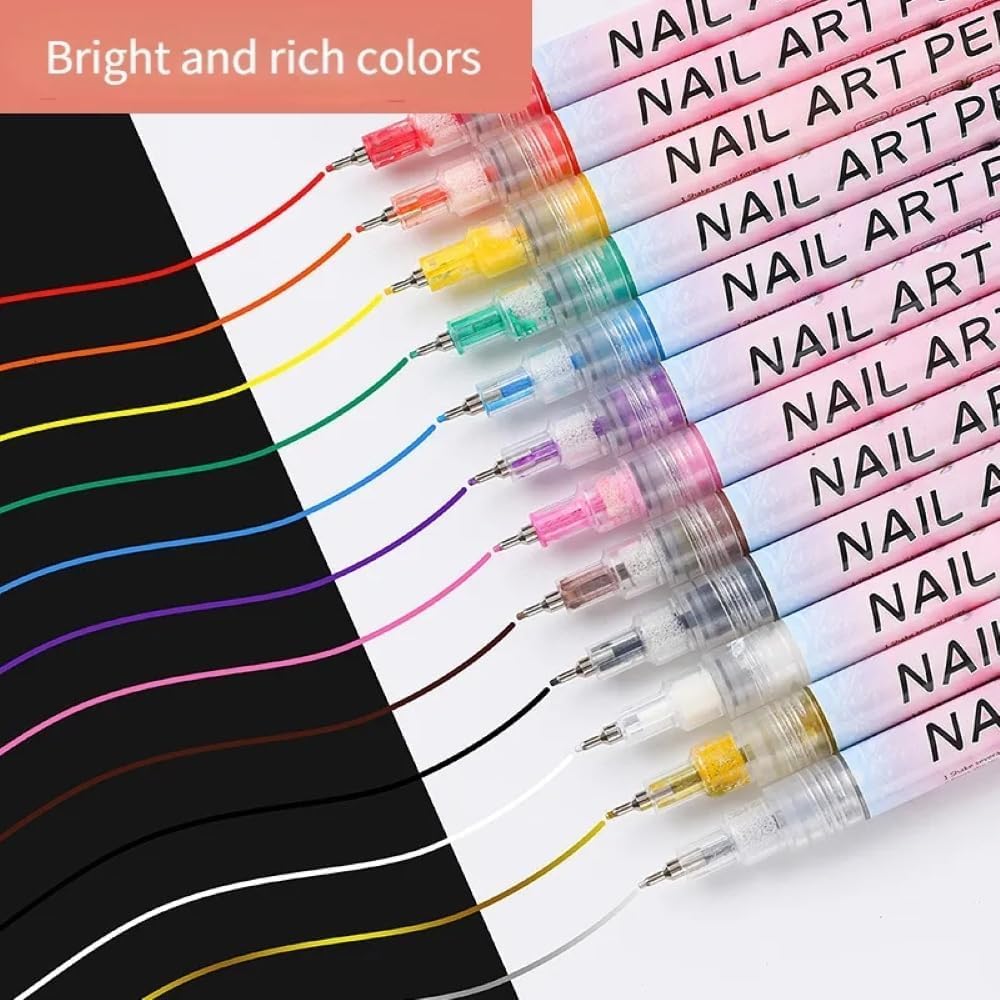 Red Square Nail Art Marker Pen Set For Nail Art Dot Art Nail Paint Nail Polish DIY Art Set for Fashion Marriage Party Occasion All Ages 12 Colours