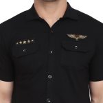 Tfurnish Men's Casual Spread Collar Shirt | Half Sleeve Slim Fit Button Down with Chest Flap Pockets & Stylish Badges - Image 4