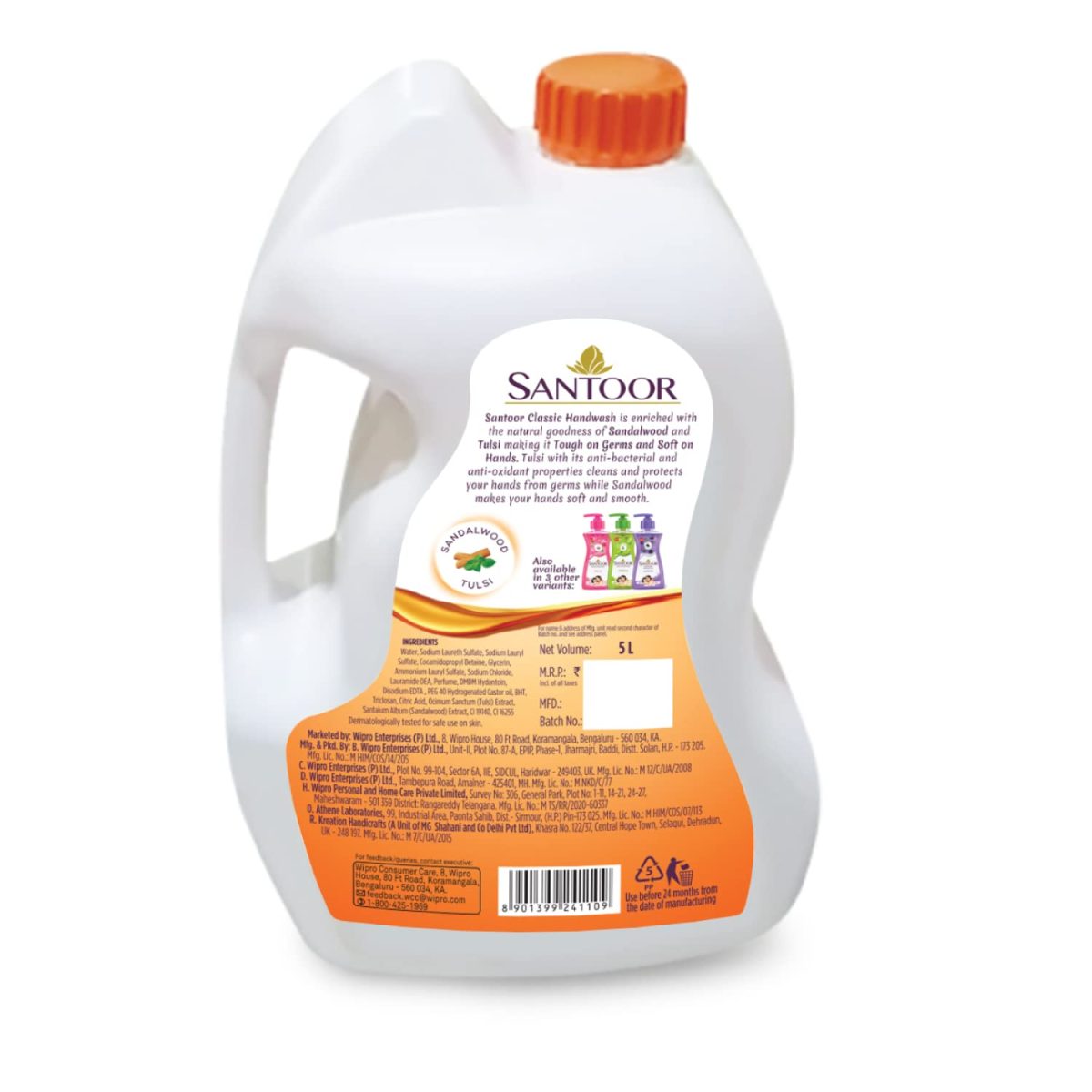 Santoor Classic Gentle Hand Wash 5000ml with Natural Goodness of Sandalwood & Tulsi| Rich Lathering Formula With Anti-Bacterial Properties| Soft on Hands| Soothes & Hydrates Skin - Image 3