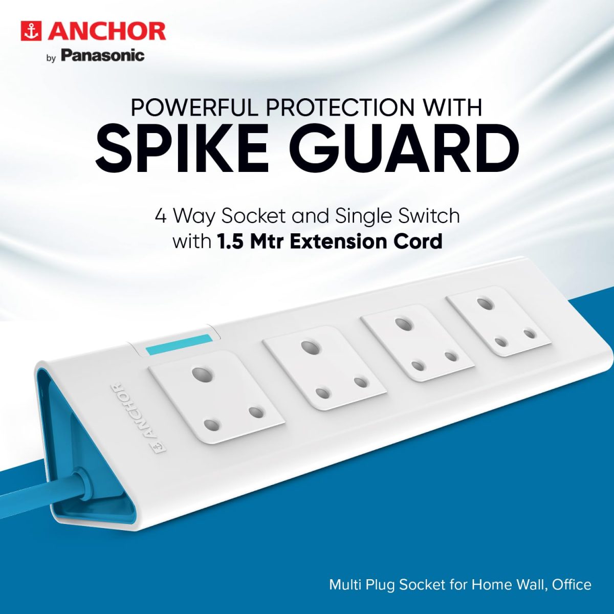 Anchor by Panasonic 4 Way Extension Board Socket with Single Switch | 4 Way Socket with 1.5 Mtr Extension Cord | Multi Plug Socket for Home Wall, Office (22061) - Image 6