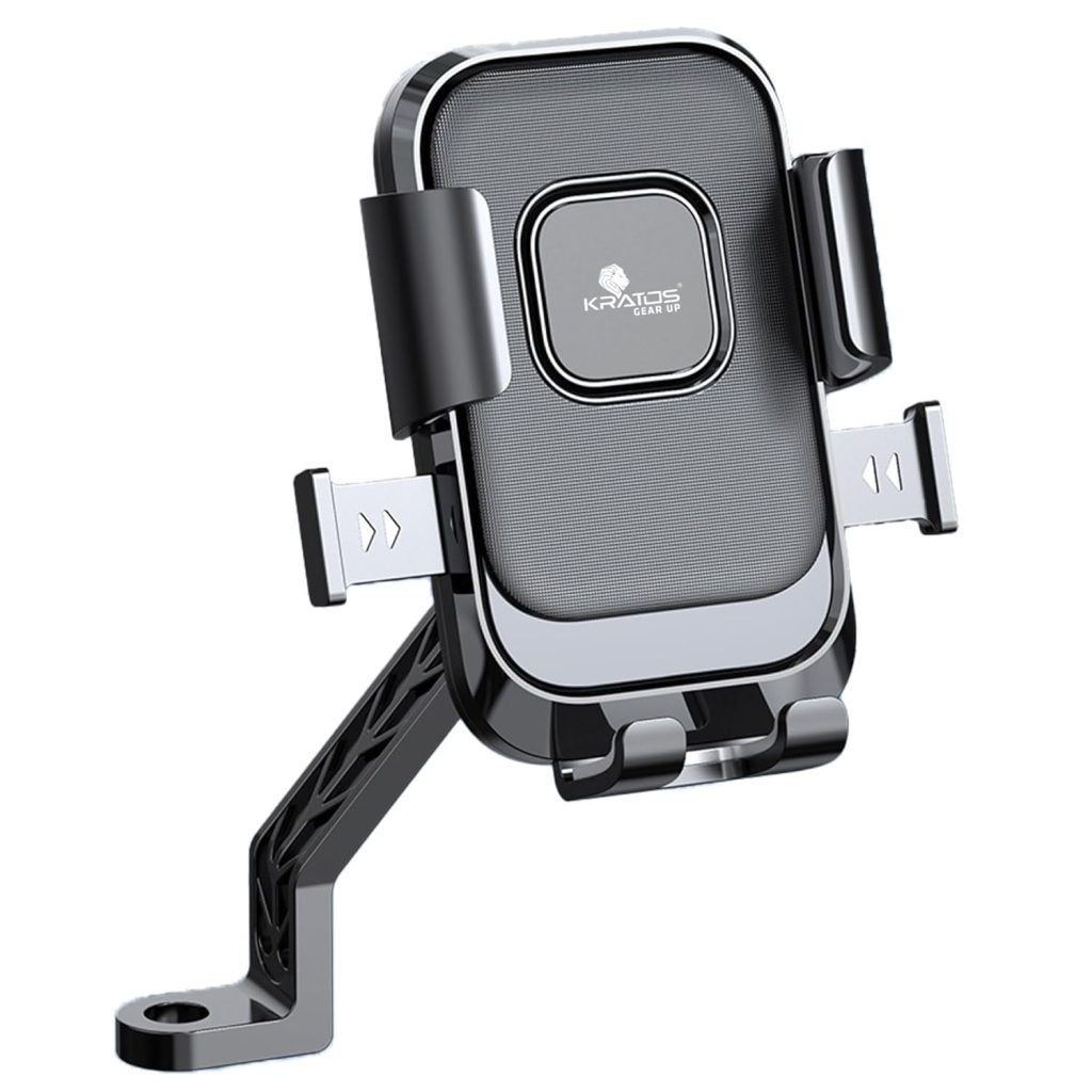 Kratos Moto-B2 Mobile Holder for Bikes with One Click Locking, Mirror Fitting Style, Anti-Shake-Firm Grip, 360° Rotation, Mobile Holder for Scooty, Activa, Jupiter, Electric Scooters & Bikes