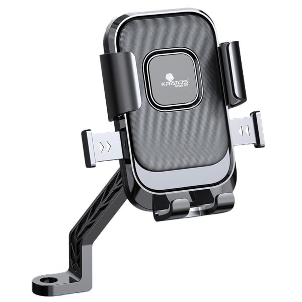 Kratos Moto-B2 Mobile Holder for Bikes with One Click Locking, Mirror Fitting Style, Anti-Shake-Firm Grip, 360° Rotation, Mobile Holder for Scooty, Activa, Jupiter, Electric Scooters & Bikes