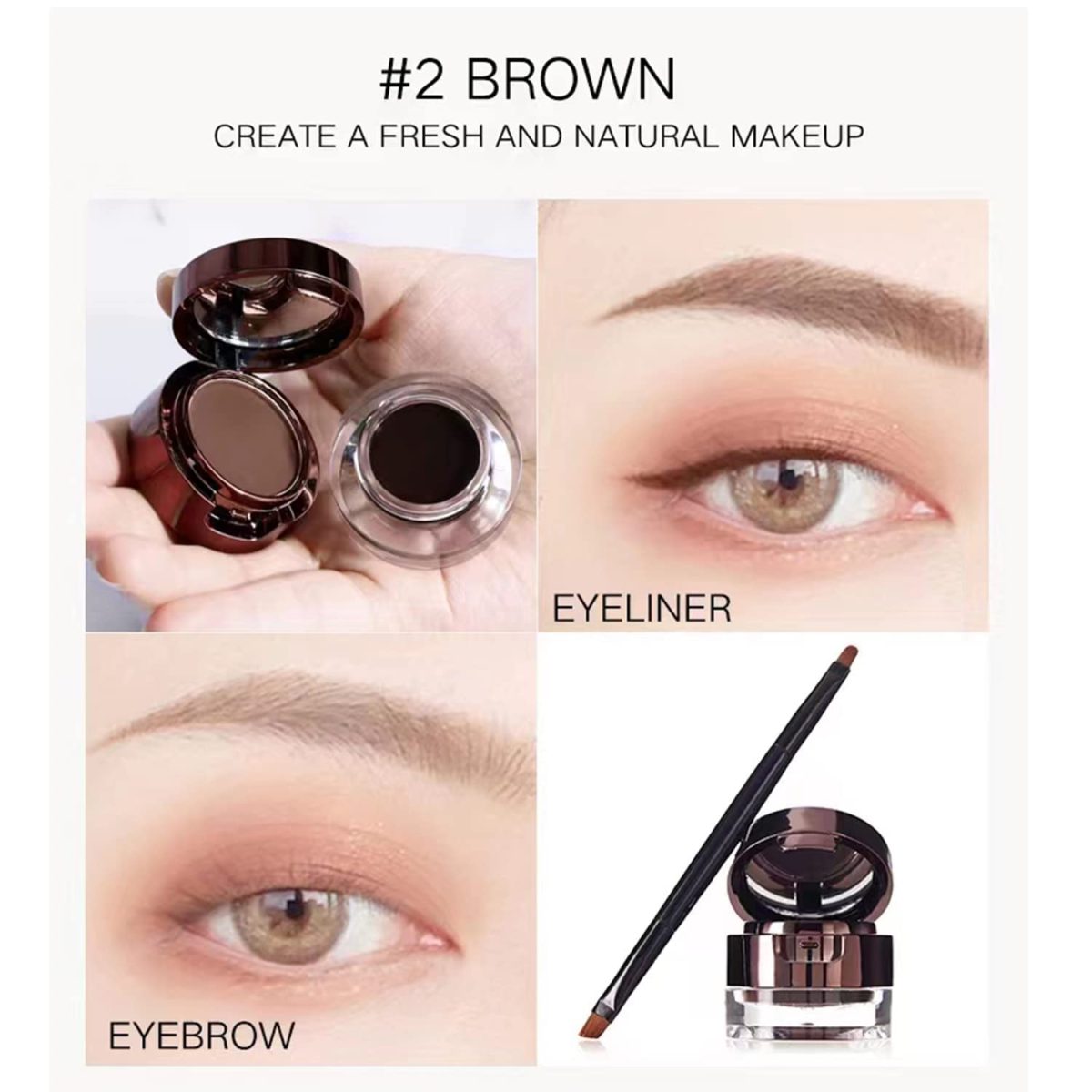 My Colors 4 in 1 Gel Eyeliner and Eyebrow Powder Kit Brown Black Water-proof with Eye Liner Brush - Image 3