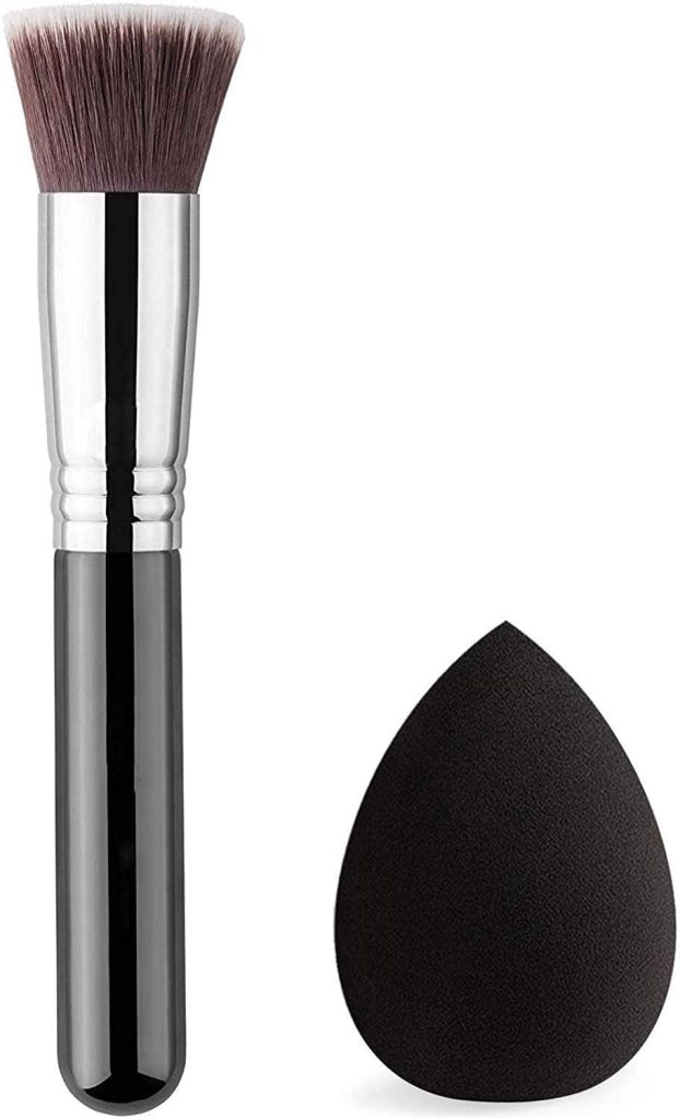 MeeTo Makeup Foundation Blend Blush Brush With Sponge Puff Combo Pack of 2