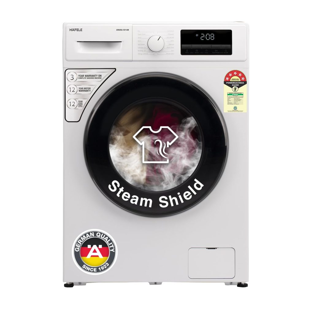 HAFELE AMARA 9 kg 5 Star, Premium Fully Automatic Front-Load washing machine engineered using German technology, comes with Steam Shield and Hexa Wash Design