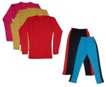 IndiWeaves Girls Cotton Full Sleeve Printed T-Shirts and Cotton Capri 3/4 Pants (Black,Sky Blue,Magenta,Yellow,Red,9-10 Years) Pack of 5