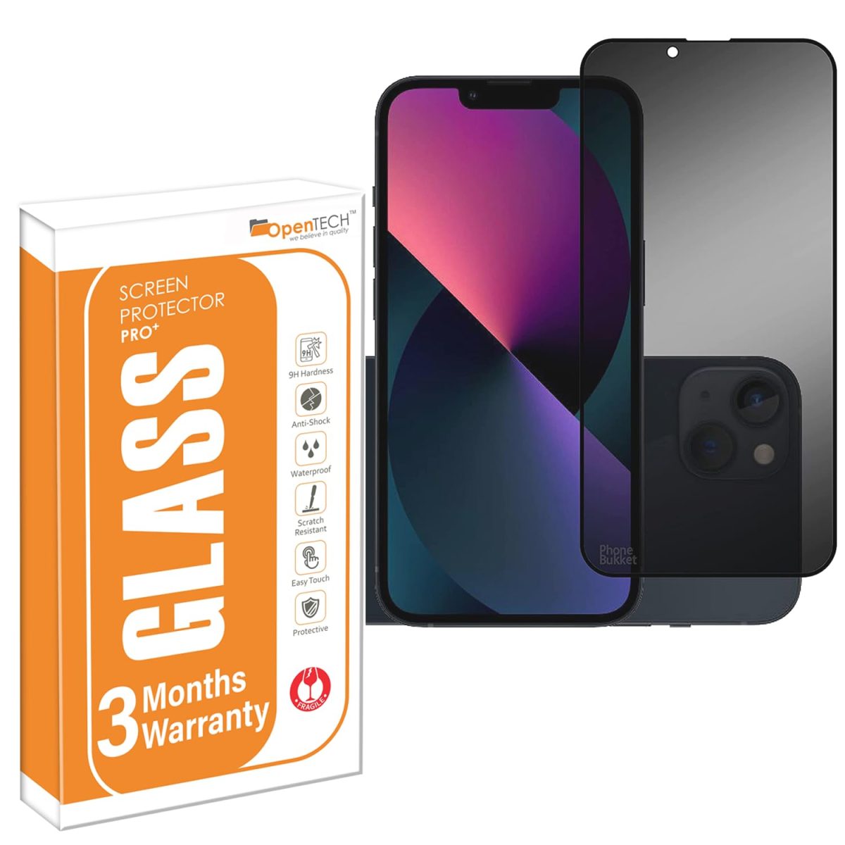 OpenTech® Privacy Tempered Glass Screen Protector Compatible for iPhone 13/13 Pro / 14 / 16e (6.1 Inches) with Edge to Edge Coverage and Easy Installation kit