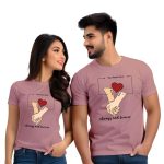 Bouncy Toonz Couple T Shirts for Couple-Husband Wife Matching Dress-Couple Tshirt Combo- Regular Fit Cotton Round Neck Half Sleeve (cus-Couple-Hands)