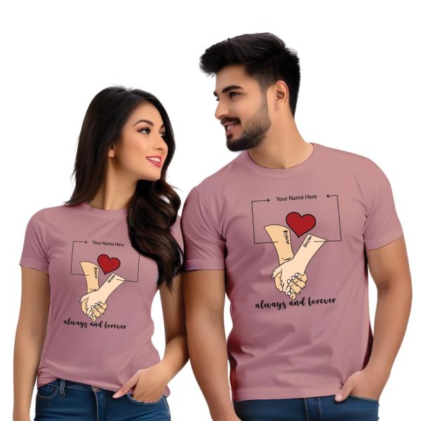 Bouncy Toonz Couple T Shirts for Couple-Husband Wife Matching Dress-Couple Tshirt Combo- Regular Fit Cotton Round Neck Half Sleeve (cus-Couple-Hands)