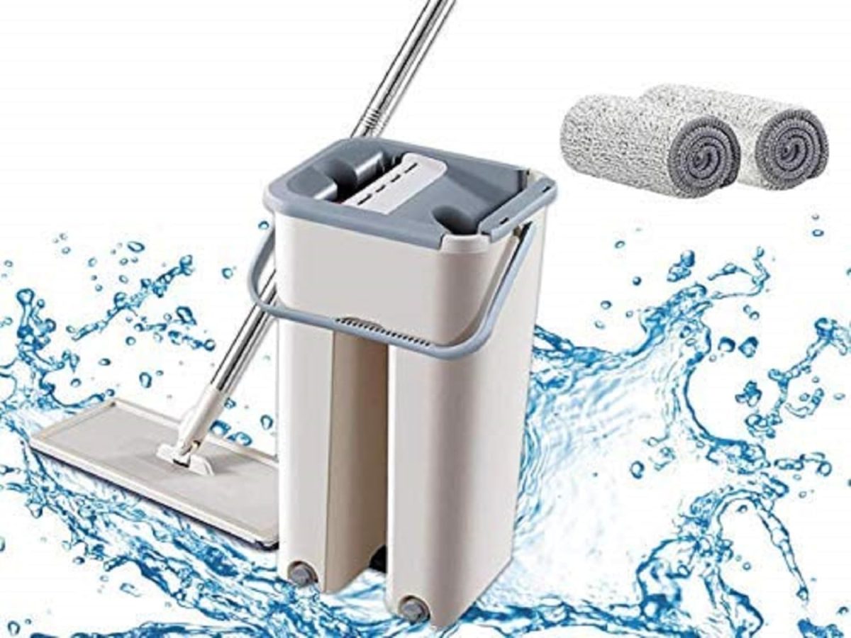 Mop Heavy Quality Floor Mop with Bucket, Flexible Kitchen tap Flat Squeeze Cleaning Supplies 360 Flexible Head/2 Reusable Pads Clean Home Floor Cleaning - Image 5