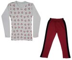 IndiWeaves Girls Cotton Full Sleeve Printed T-Shirts and Cotton Capri 3/4 Pants (Maroon,White) Pack of 2