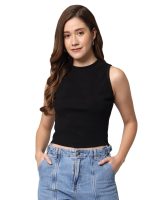 FUNDAY FASHION Women's Solid Ribbed Crop Tank Regular Fit Top For Women's