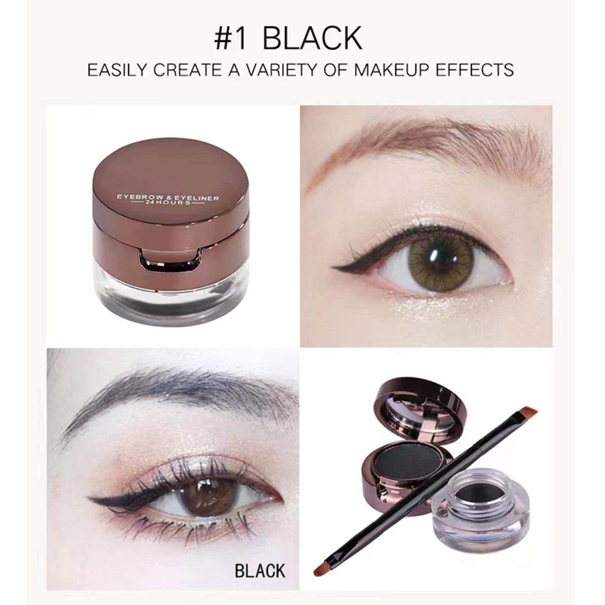 My Colors 4 in 1 Gel Eyeliner and Eyebrow Powder Kit Brown Black Water-proof with Eye Liner Brush - Image 2