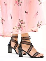 Shoetopia Patent Multi Cross Strap Block Heeled Sandals for Women & Girls - Image 4