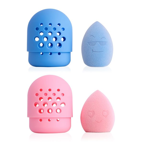 PAC Mr. & Mrs. Bounce (2 Pc)| Beauty Blender Makeup Sponge for Face Makeup | Velvet Soft Sponge for Foundation, Creams & Powders with Case | For All Skin Types - Soft, Reusable & Washable (Blue, Pink)