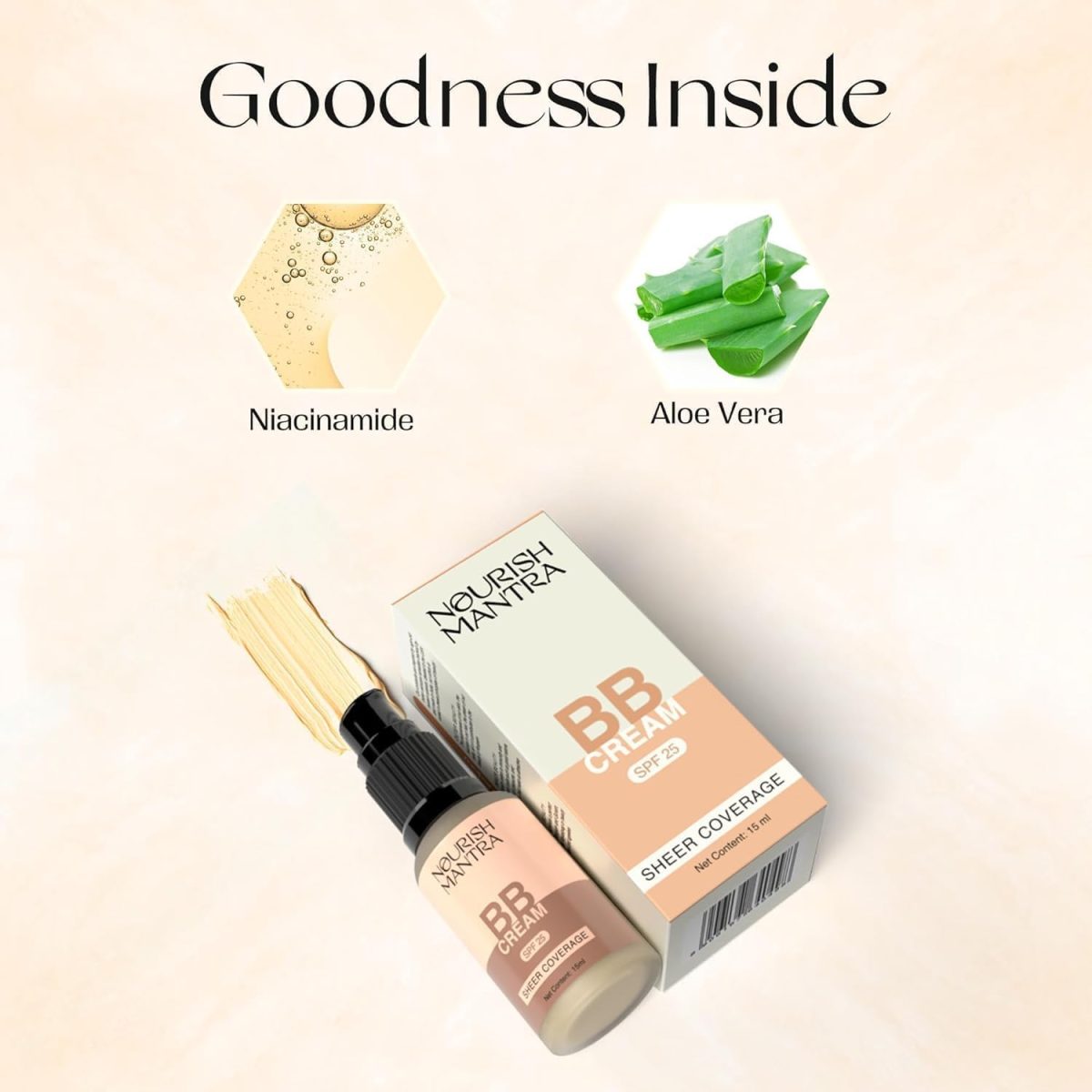 Nourish Mantra BB Cream with SPF 25 | Best For No-Makeup-Makeup Look | Enriched with Niacinamide & Aloe Vera | Suits All Skin Types | For Women | 15 ml - Image 2