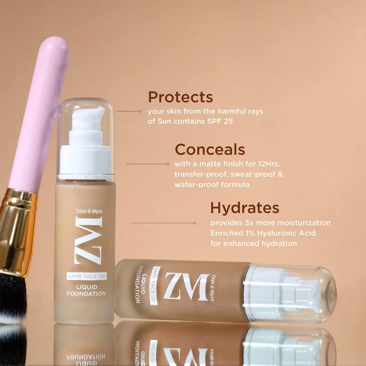 ZM Game Face on Liquid Foundation 12hour Long-lasting | Smudge-Proof | Transfer Proof | SPF 25 (Beige) - Image 5