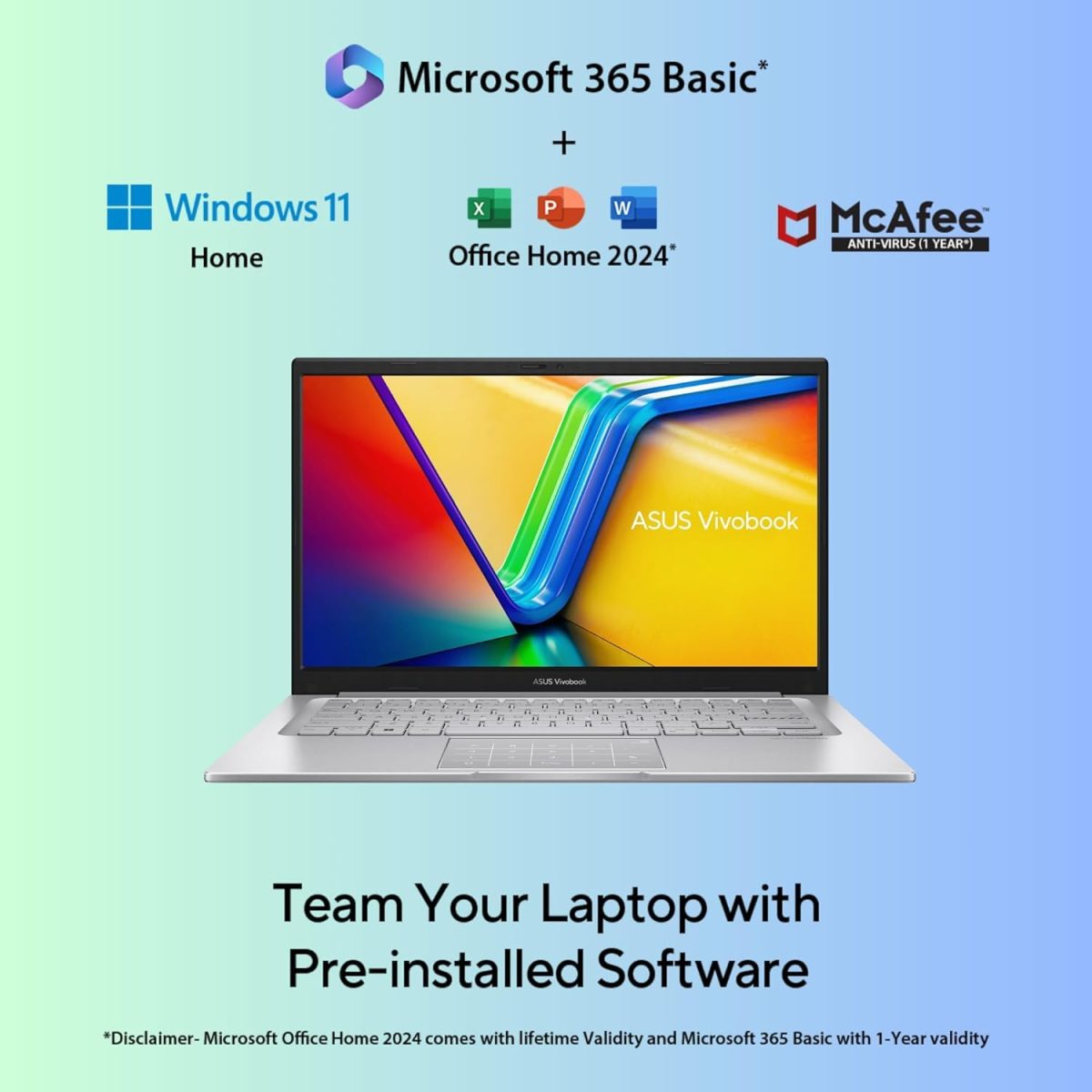 ASUS Vivobook 14, Intel Core i5-1335U,Thin & Light Laptop(Intel UHD iGPU/8GB RAM/512GB SSD/FHD/14/Backlit Keyboard/Windows 11/M365 Basic (1Year)*/Office Home 2024/Cool Silver/1.4 Kg) X1404VA-NK763WS - Image 7