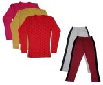 IndiWeaves Girls Cotton Full Sleeve Printed T-Shirts and Cotton Capri 3/4 Pants (White,Maroon,Magenta,Yellow,Red,14-15 Years) Pack of 5