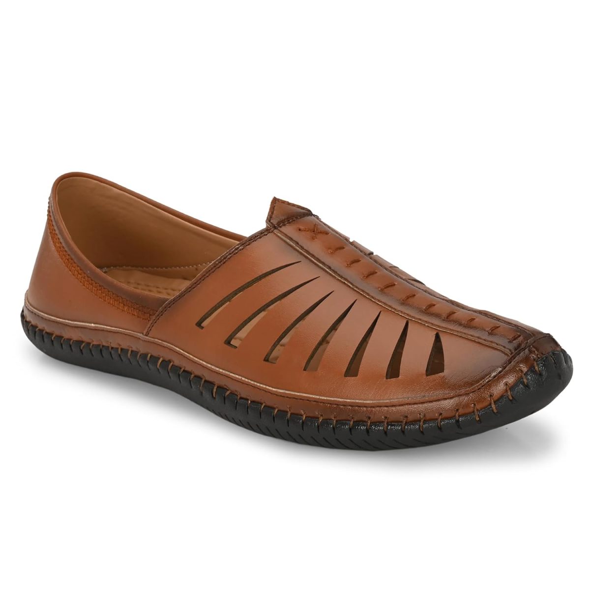 Karaddi 5082 Men's Loafer Stylish Ethnic Peshawari Nagra Mojadi Sherwani Sandals Wedding Latest Kolhapuri Brown Tan Black Shoes for Men - Image 4