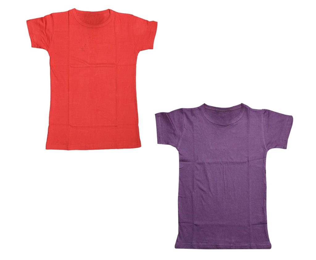 IndiWeaves Boys Combo Pack of Solid Half Sleeves Cotton T-Shirts (Purple/red_6-7 Years) Pack of 2