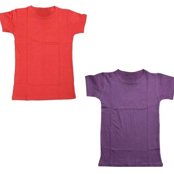 IndiWeaves Boys Combo Pack of Solid Half Sleeves Cotton T-Shirts (Purple/red_6-7 Years) Pack of 2