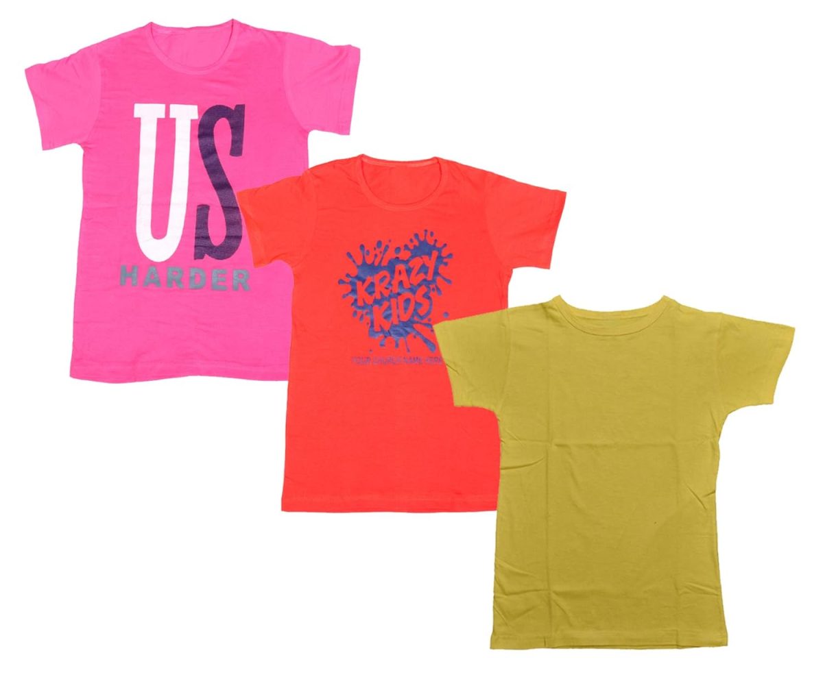 IndiWeaves Boys Combo Pack of Printed and Solid Cotton T-Shirts (Yellow/red/Pink_14-15 Years) Pack of 3