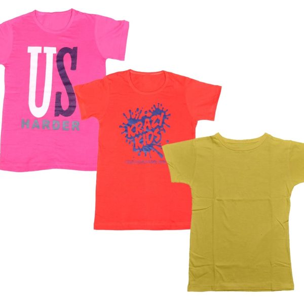 IndiWeaves Boys Combo Pack of Printed and Solid Cotton T-Shirts (Yellow/red/Pink_14-15 Years) Pack of 3