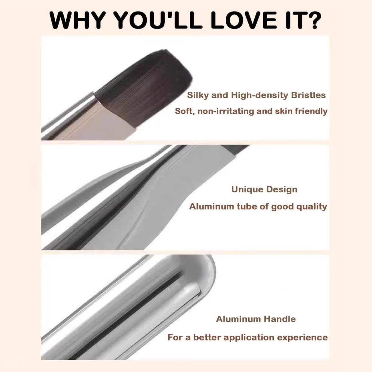 Premium Silver Color Makeup Foundation Brush,Ultra Thin Face Makeup Flat Brush for Liquid Makeup, Angled Liquid Foundation Brush Cream Foundation Concealer Brush Makeup Brushes - Image 6