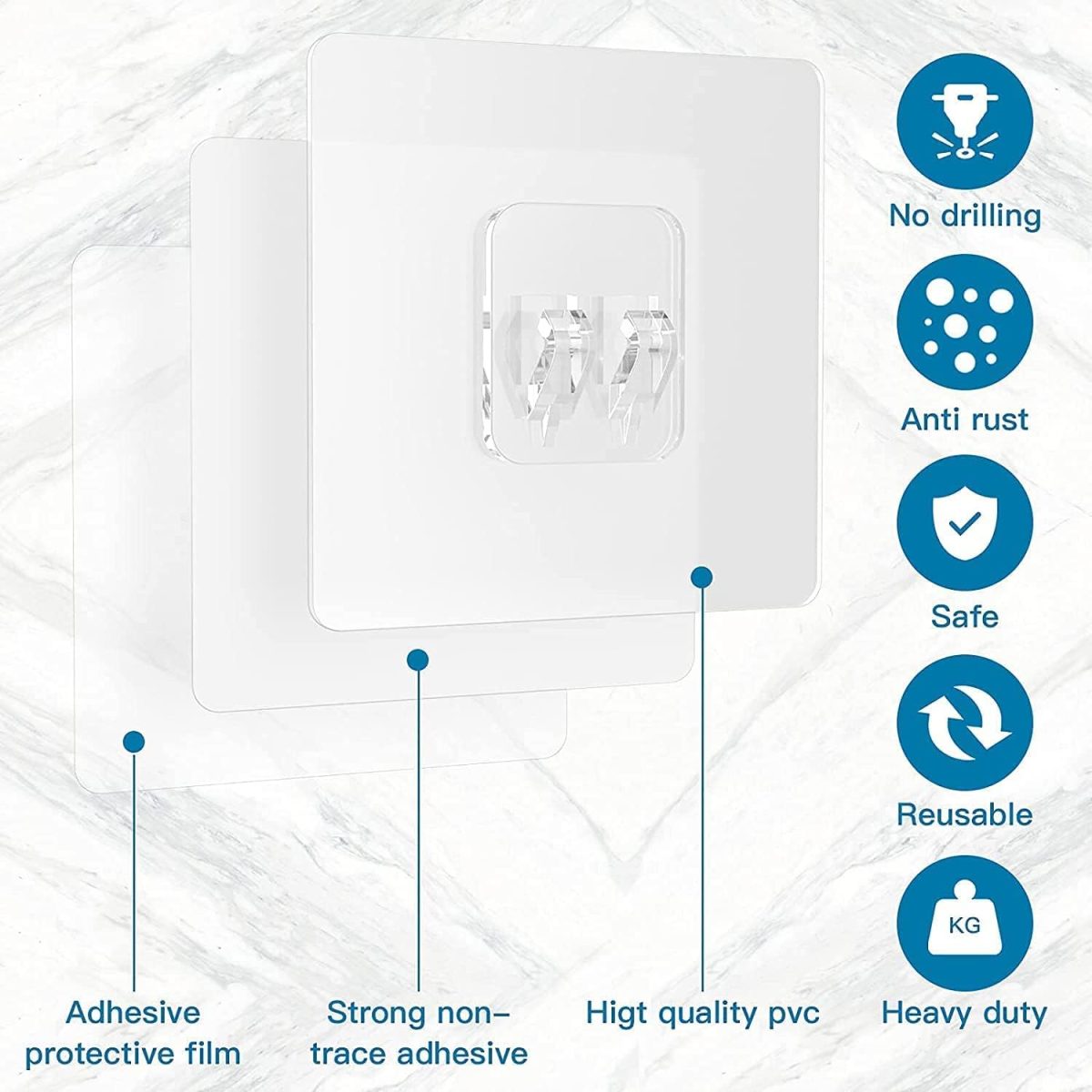 XENOTY Strong Self Adhesive Magic Sticker Transparant - Bathroom and Kitchen Hanging Racks Sticker, Tissue and Towel Rack Hanging Only Sticker (Single Hook Transperant (8 x 8 cm), 4.00) - Image 6
