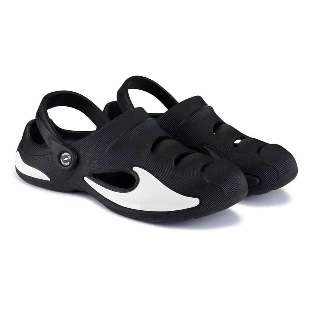 BRUTON Extra Soft Men's Classic Casual Sandals/Clogs Adjustable Back Strap | Lightweight & Comfortable | Stylish & Non-Slip | Waterproof & Everyday Mules for Men & Boys - UK 10 Black