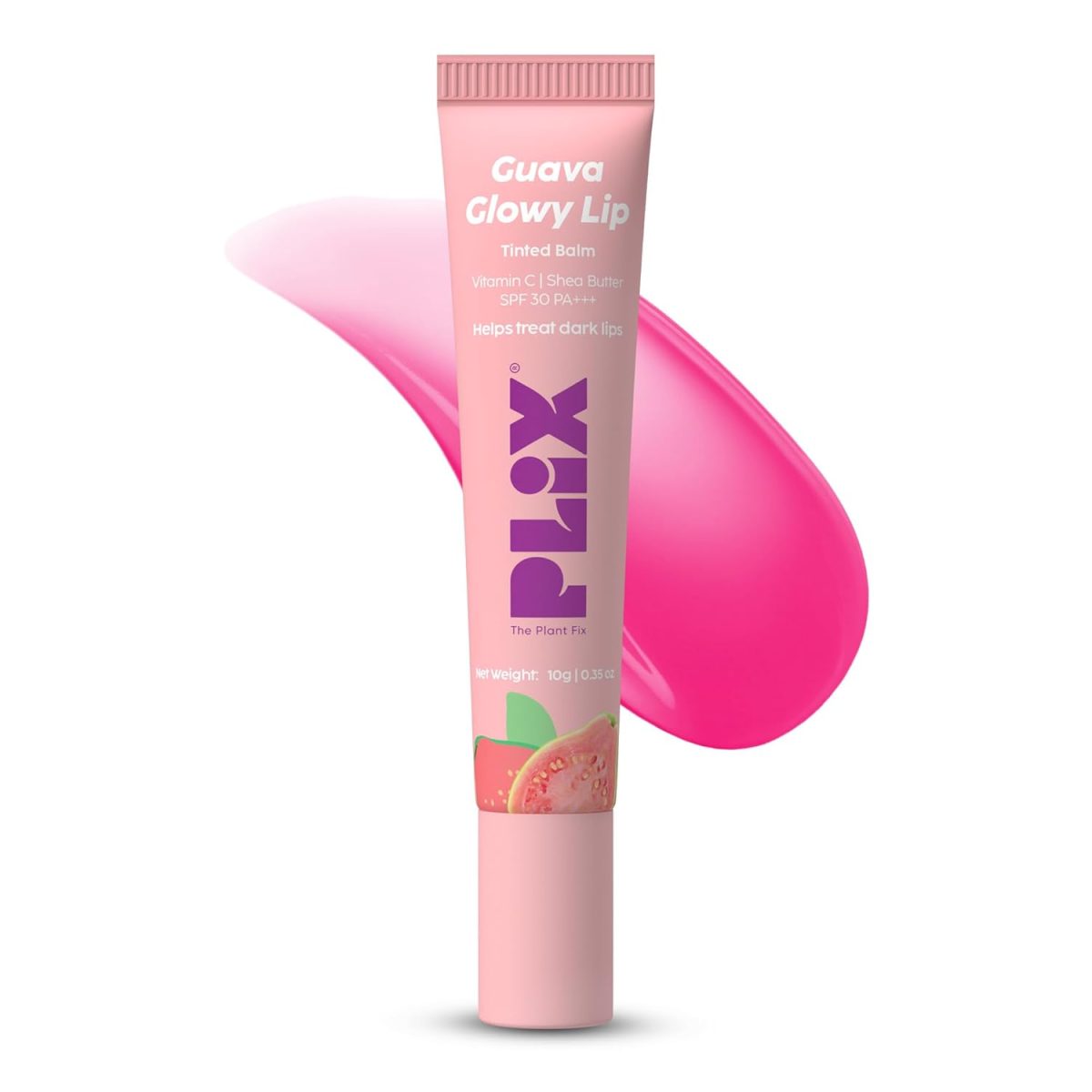 The Plant Fix Plix Guava Glowy Lip Tinted Balm for Smooth, Soft Lips | Shea Butter & Vitamin E for Buttery Soft Lips | For Glossy, Pink Lips | With SPF 30 PA+++ For Sun Protection |10g