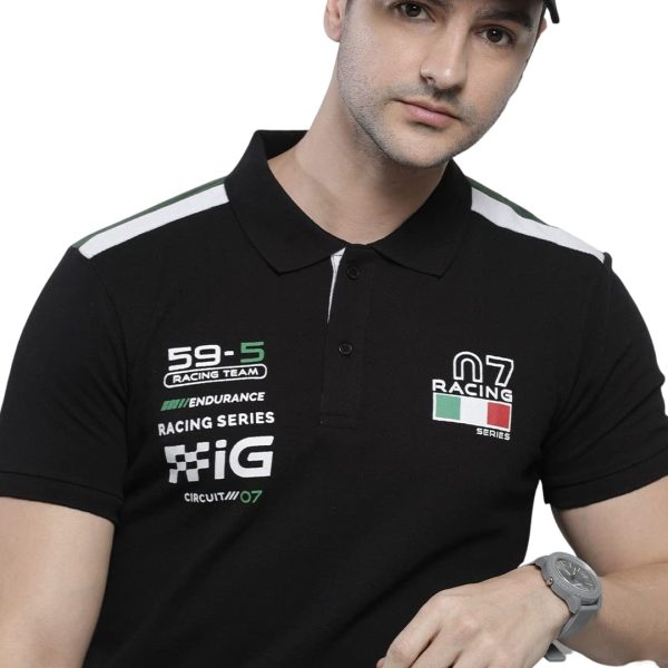 The Indian Garage Co Men Cotton Slim Fit Placement Print Polo Collar Tshirt