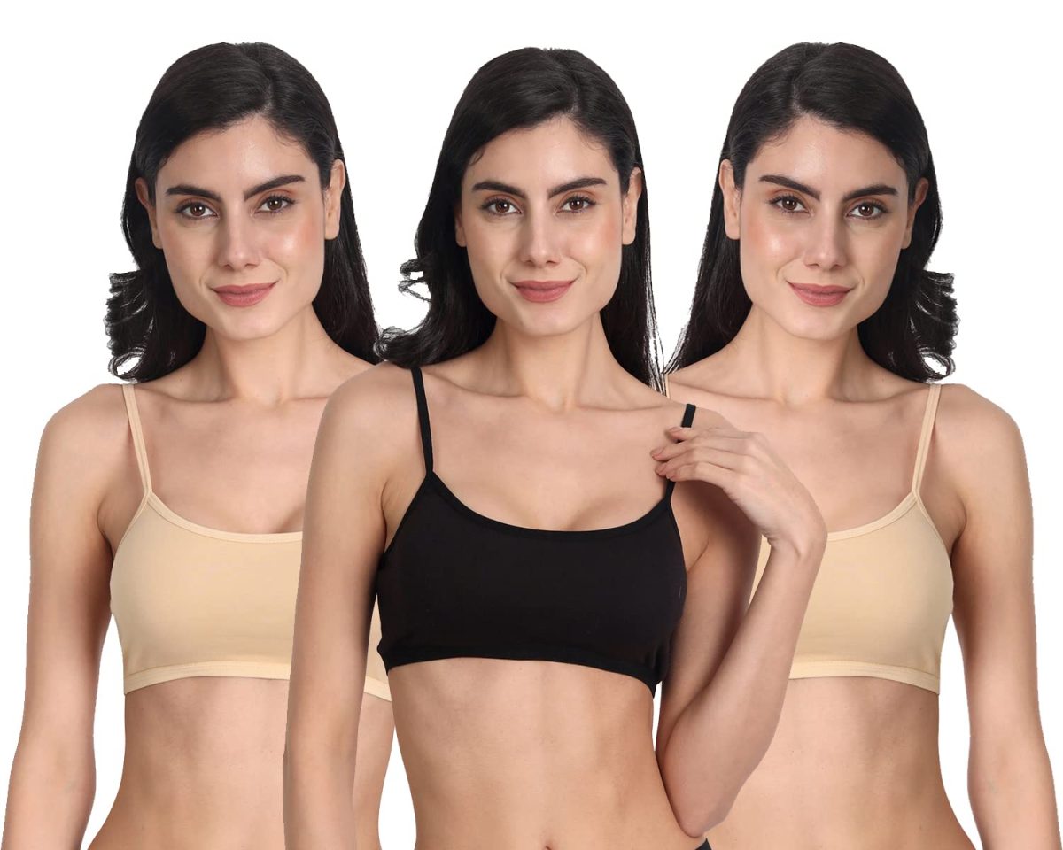 Aimly Women's Cotton Non-Padded Non-Wired Low Coverage Sports Bra Pack of 3