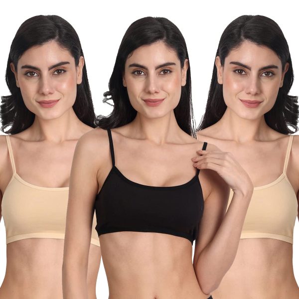 Aimly Women's Cotton Non-Padded Non-Wired Low Coverage Sports Bra Pack of 3