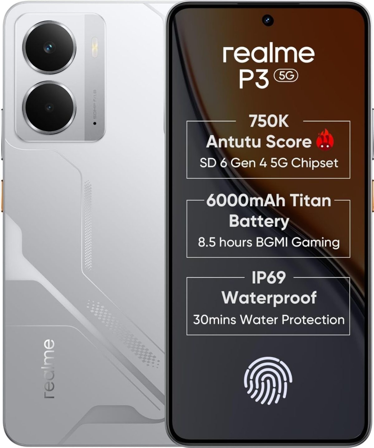 realme P3 5G with 6.67″ FHD+ 120Hz AMOLED Display (8 GB RAM, 128 GB ROM) Space Silver